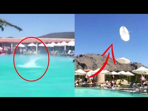 شاهد إعصار صغير يستعرض قوته أمام رواد حمام سباحة في اليونان