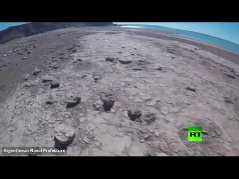 شاهد العثور على آثار ديناصور ذي قدمين في بحيرة الأرجنتين